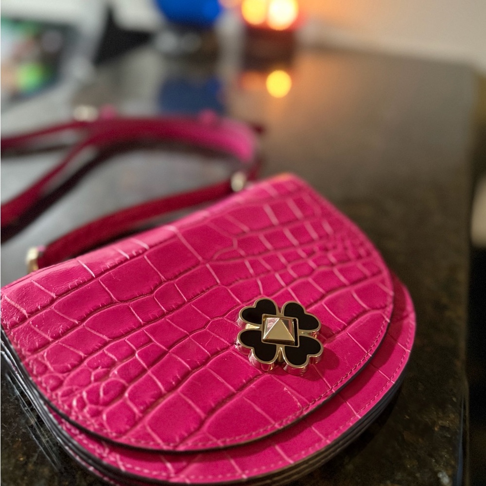 Kate Spade Vibrant Pink Croc-Embossed Crossbody Bag